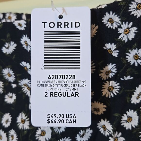Torrid Pull On Challis Wide Leg High-rise Pant Daisy Ditsy Dark Floral 2X Flowy - Picture 7 of 15